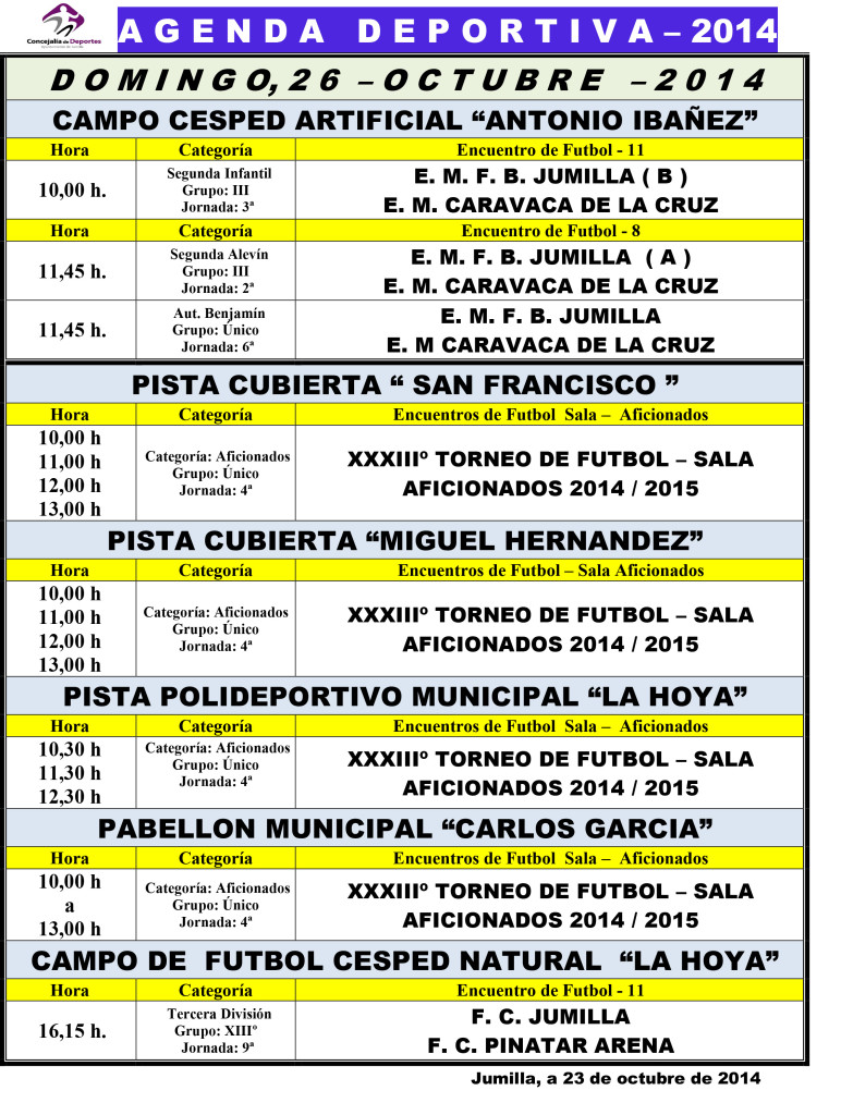 Agenda Deportiva 24, 25 y 26 - Octubre 2014