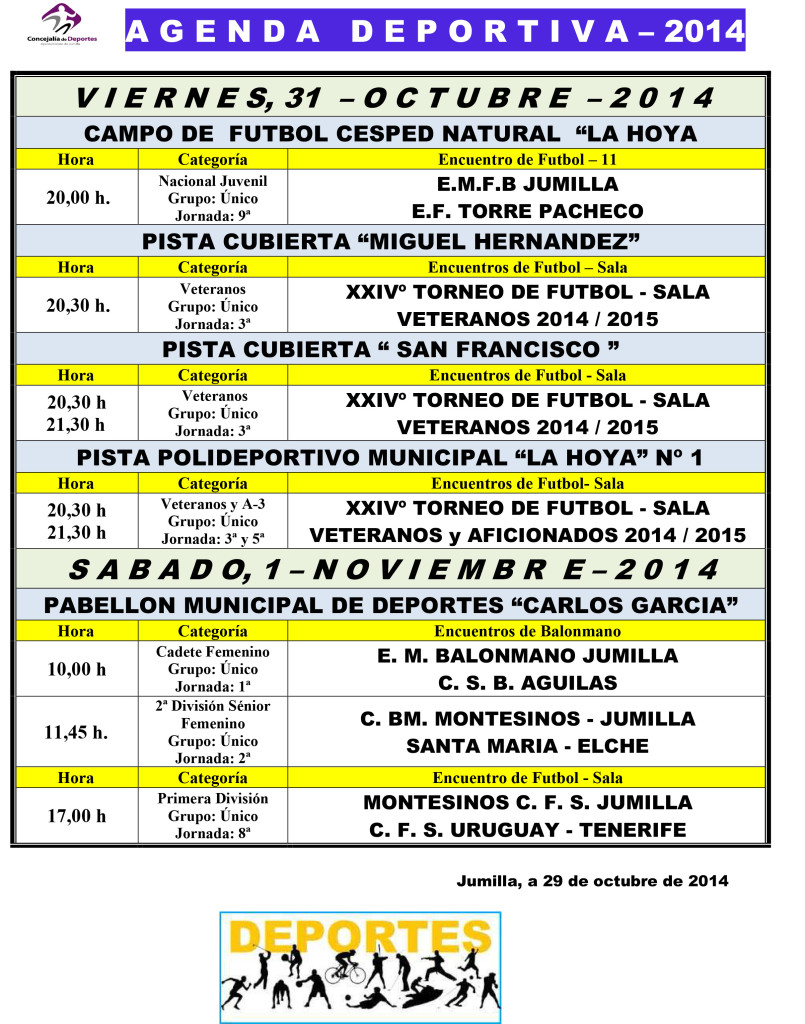 Agenda Deportiva 31-1- 2 Noviembre2014