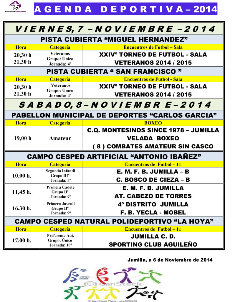 Agenda Deportiva 7-8- 9 Noviembre2014