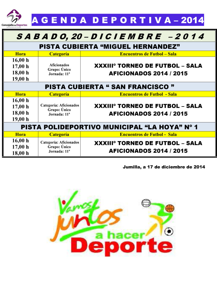 Agenda Deportiv  19-20-21 Diciembre