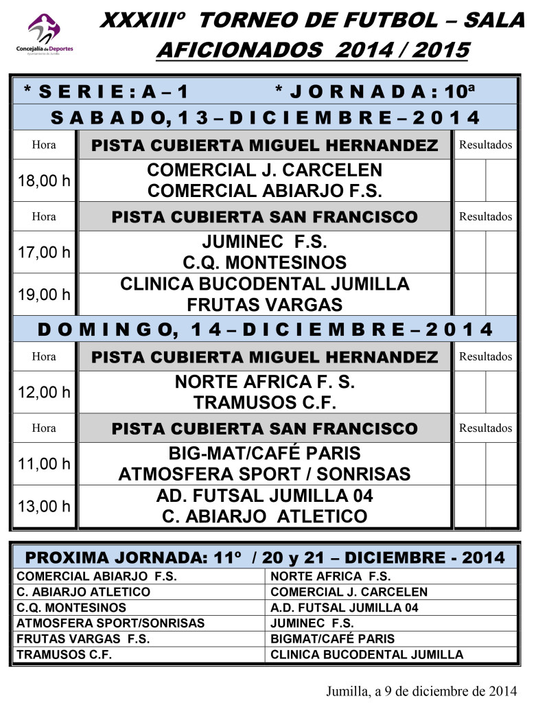 Jornada Semanal FUTBOL- SALA      12-13 y 14 - DICIEMBRE - 2014