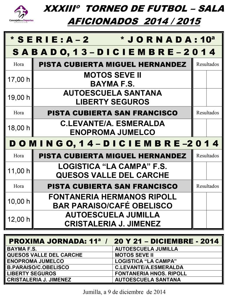 Jornada Semanal FUTBOL- SALA      12-13 y 14 - DICIEMBRE - 2014