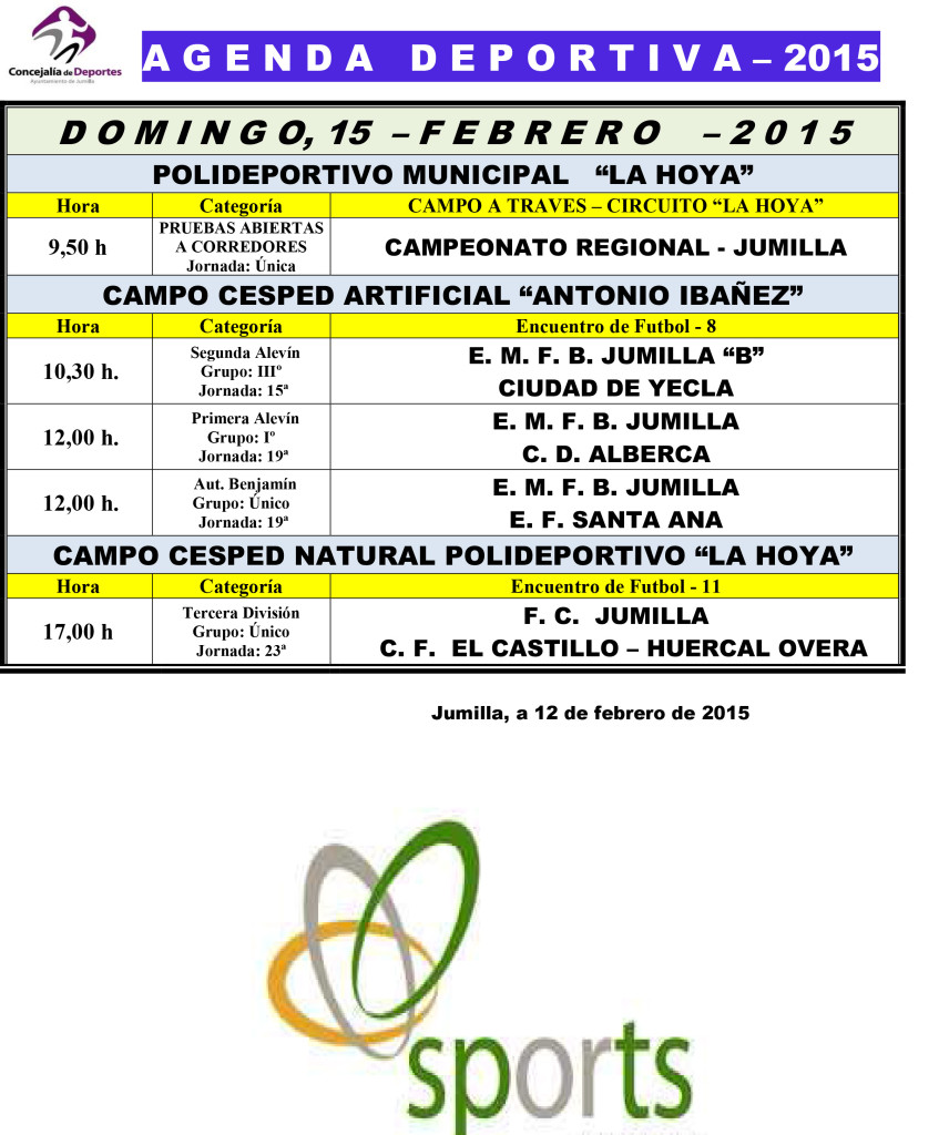 Agenda Deportiv  13,14,15 - Febrero-2015 -