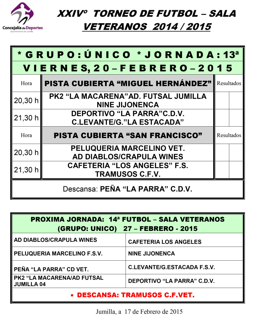 Jornada Semanal FUTBOL- SALA      20, 21 Y 22 - 2015
