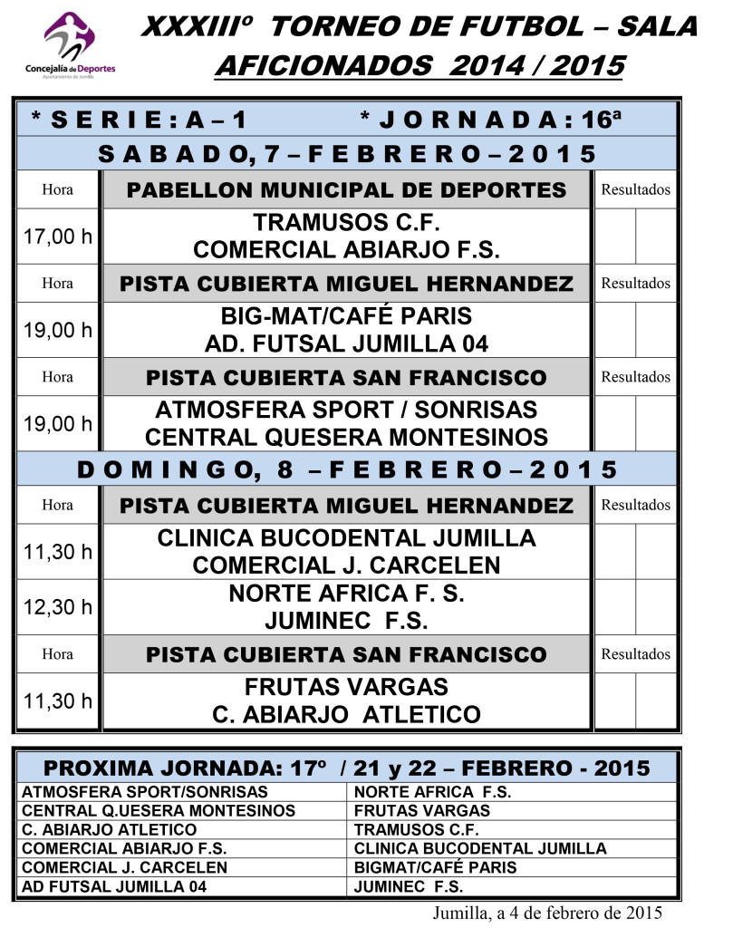 Jornada Semanal FUTBOL- SALA      7 Y 8 2015