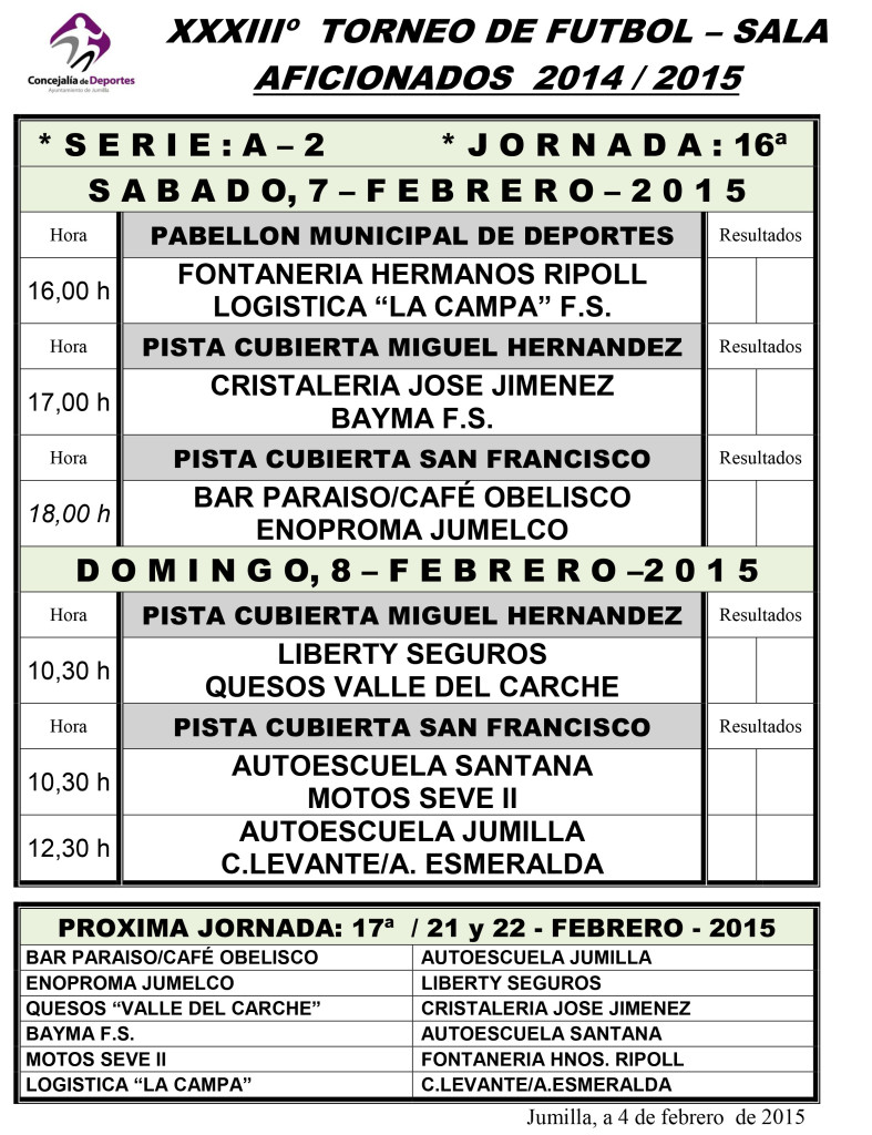 Jornada Semanal FUTBOL- SALA      7 Y 8 2015