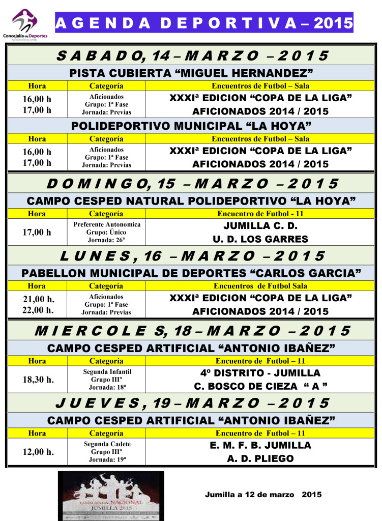 Agenda Deportiv  13,14,15 - Marzo  - 2015 -