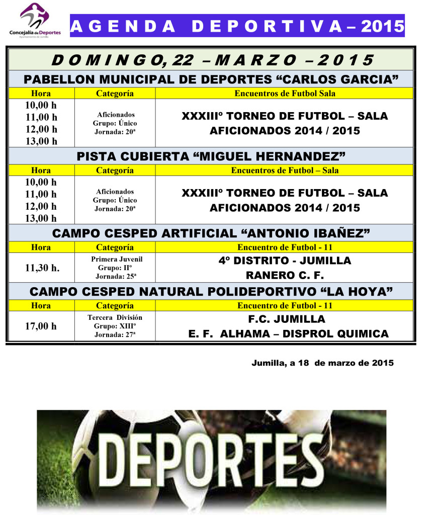 Agenda Deportiv  21,22 - Marzo  - 2015 -