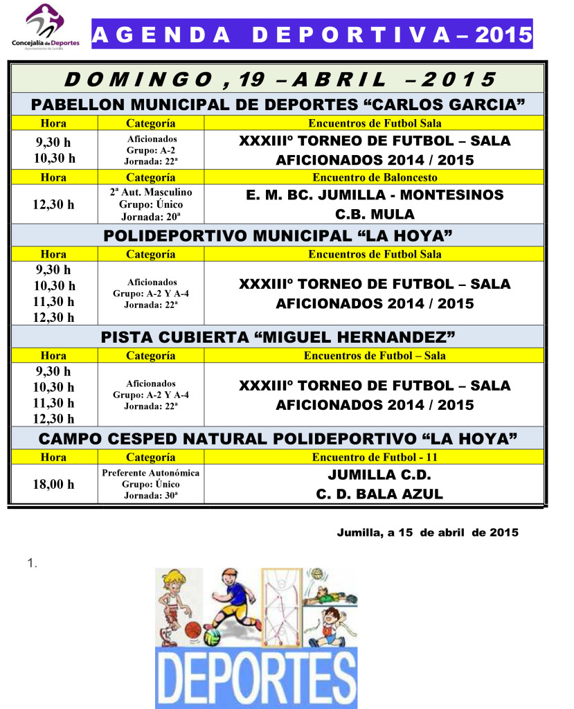 Agenda Deportiv  17,18,19 Abril  - 2015