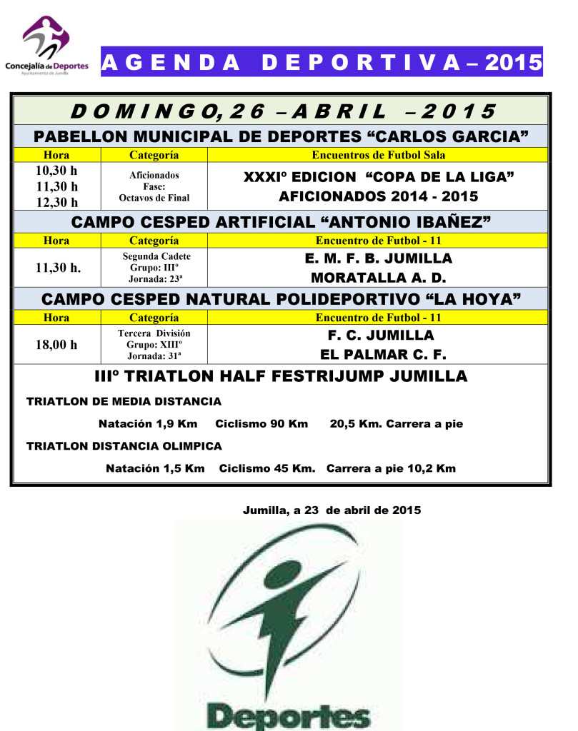 Agenda Deportiv  24,25,y 26 - Abril  - 2015