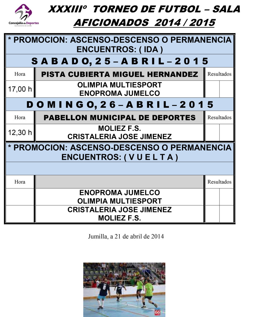 Jornada Semanal FUTBOL- SALA      24-25 y 26 - Abril - 2015