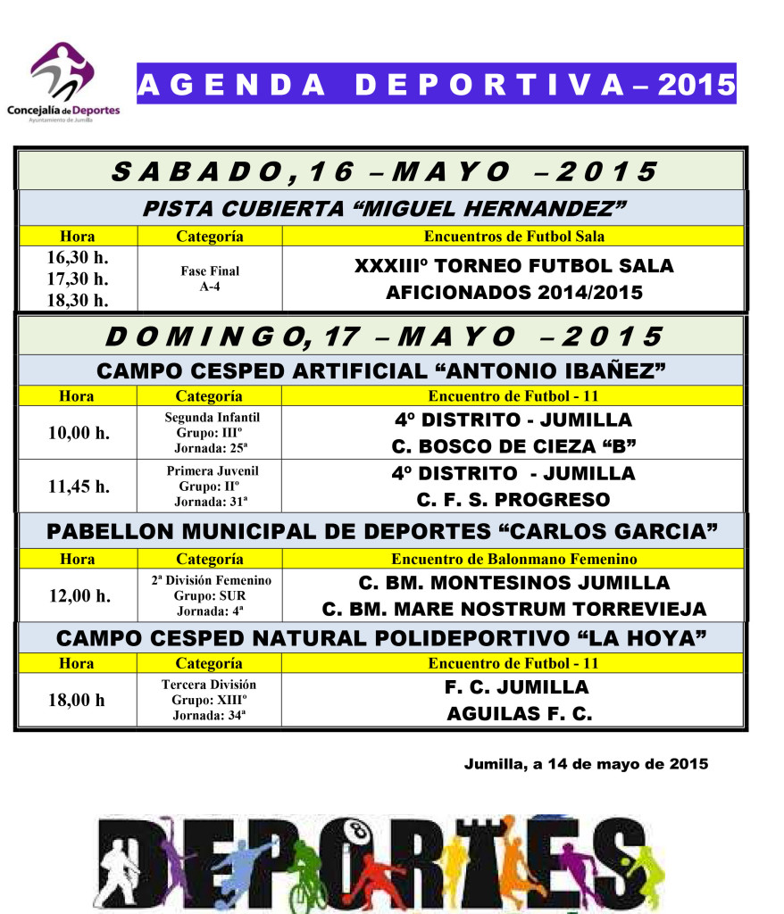 Agenda Deportiv  15, 16 y 17 - Mayo  - 2015