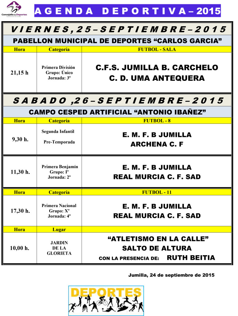 Agenda Deportiva 25, 26 y 27 Septiembre 2015