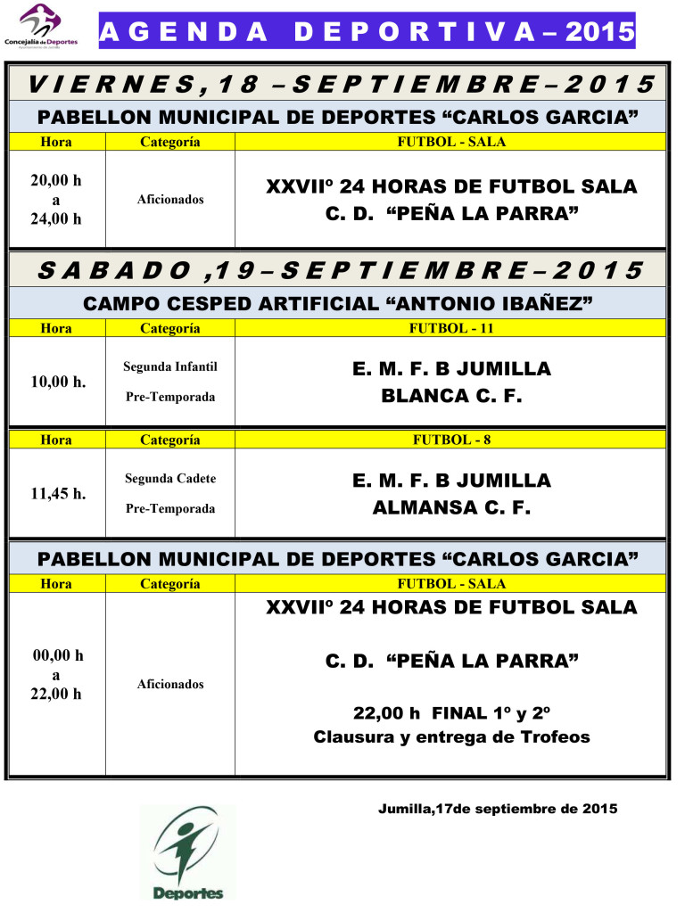 Agenda Deportiva del 18 al 20 Septiembre 2015 -