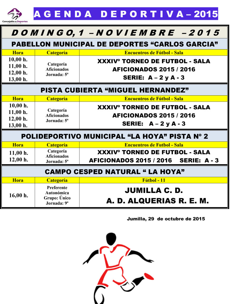 Agenda Deportiva 30, 31 Oct y 1 Nov. 2015
