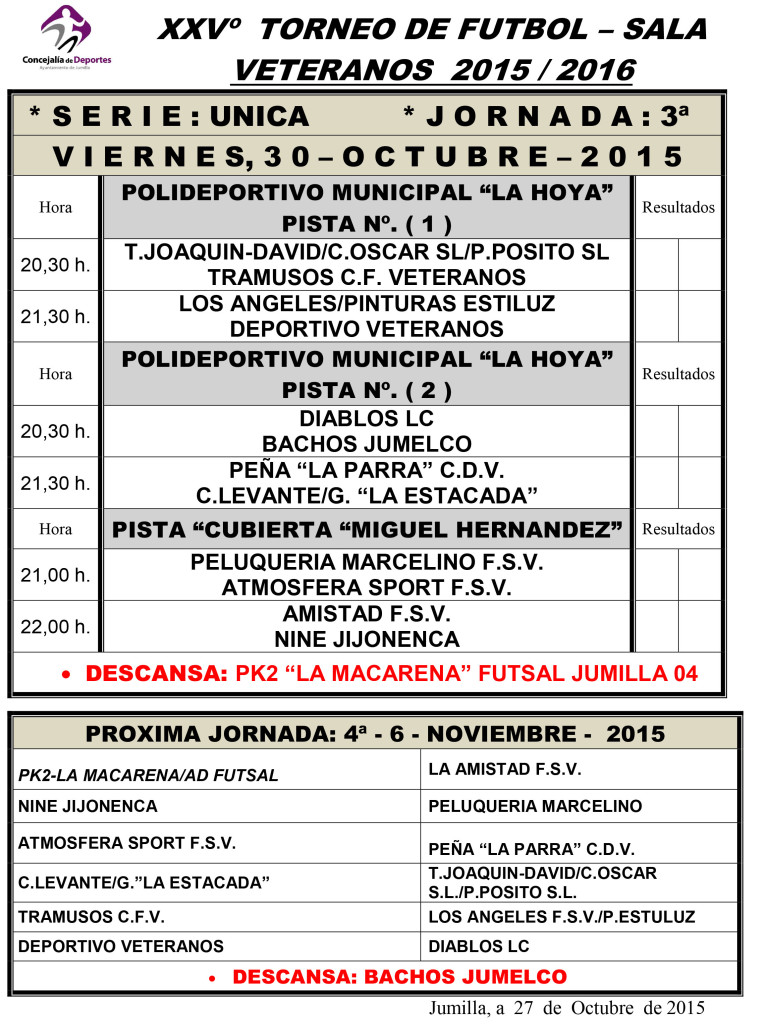 Jornada Semanal FS 30-31 Octubre y 1 Noviembre