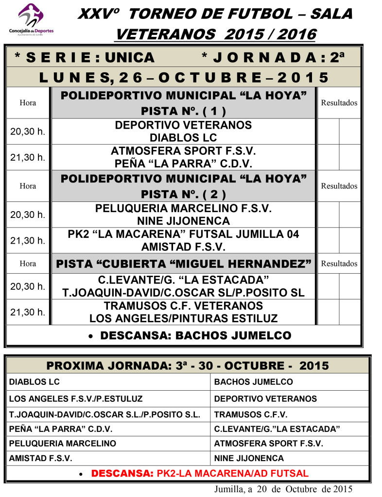 Jornada Semanal Futbol Sala 24-25 y 26 - Octubre - 2015