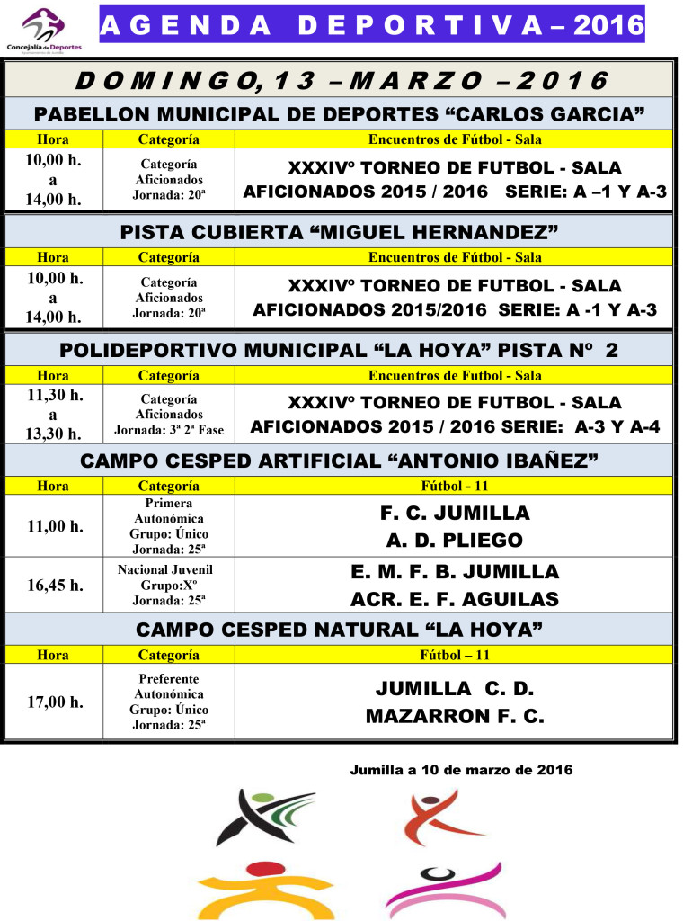 Agenda Deportiva ,  11,12 y 13 marzo 2016