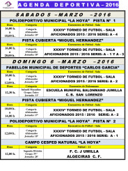 Agenda Deportiva ,  4,5 y 6 Marzo 2016